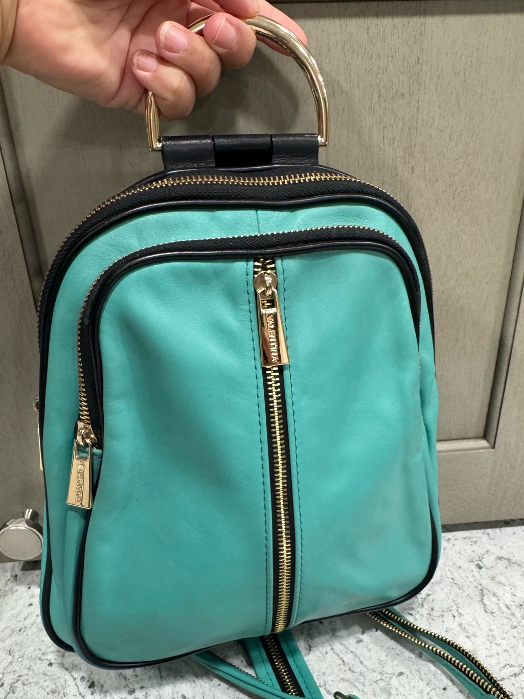 Valentina Italian Leather Sling Backpack Shoulder Bag Turquoise Blue Authentic